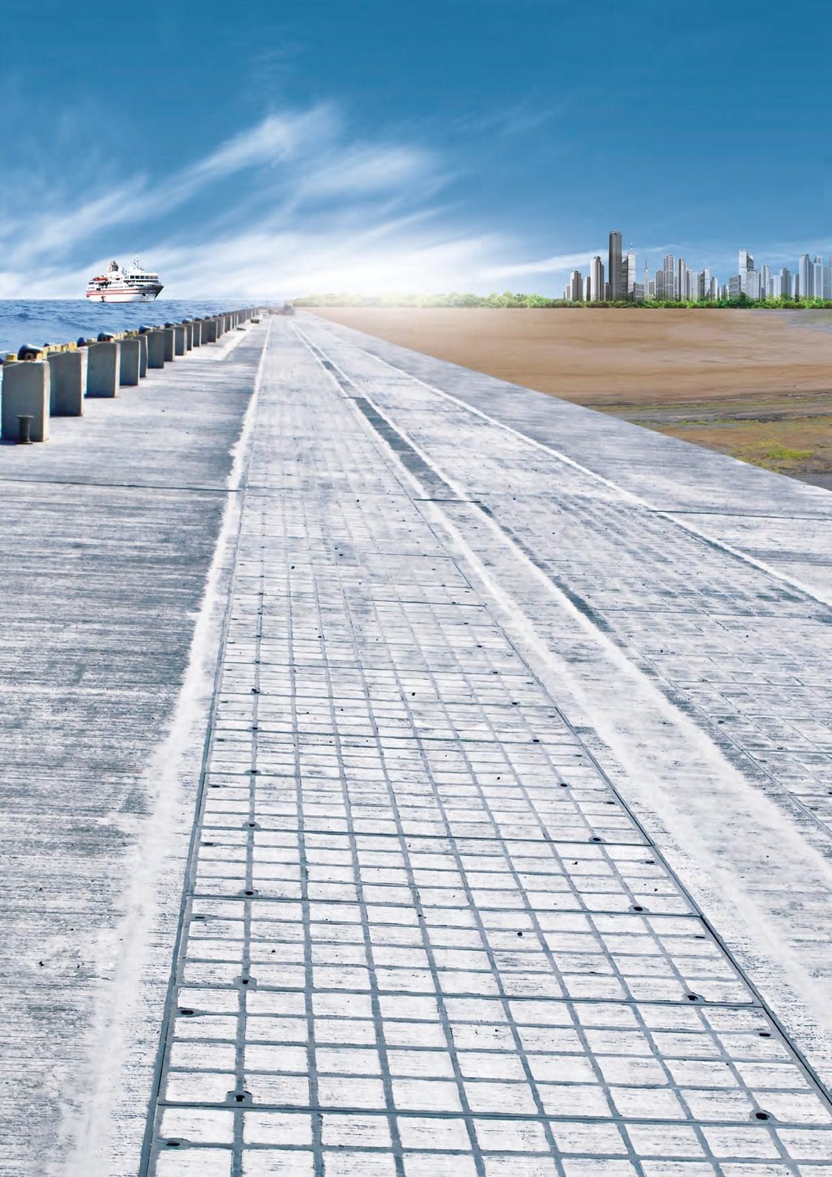 Continuous trench cover run along a quay